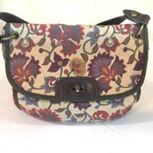 FOSSIL Vintage-Styled Embroidered Fabric Saddle Shoulder Bag 14"x11"